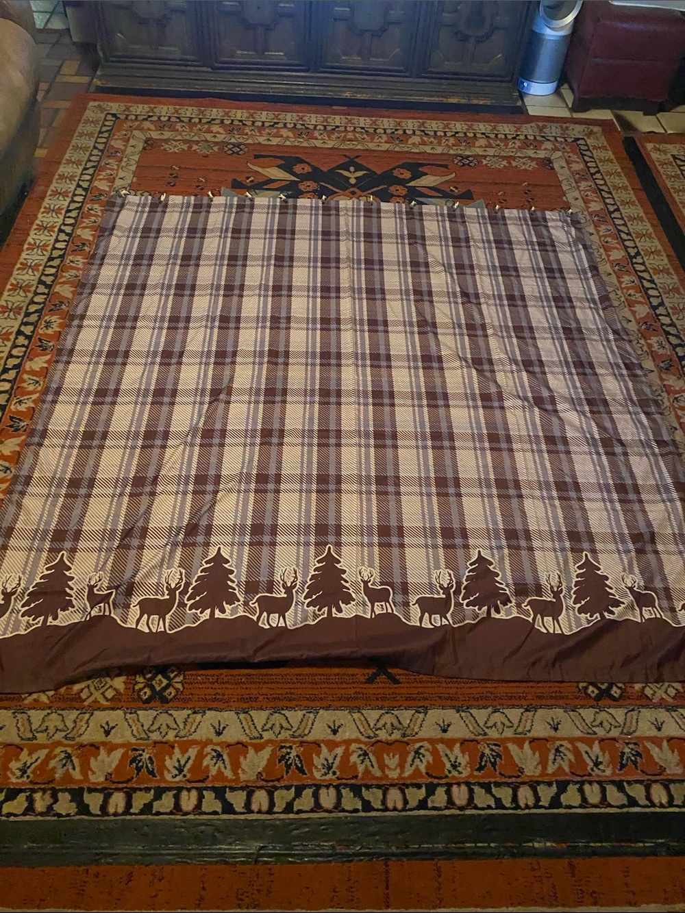 Plaid Woodland Shower Curtain with 12 Matching Antler Hooks